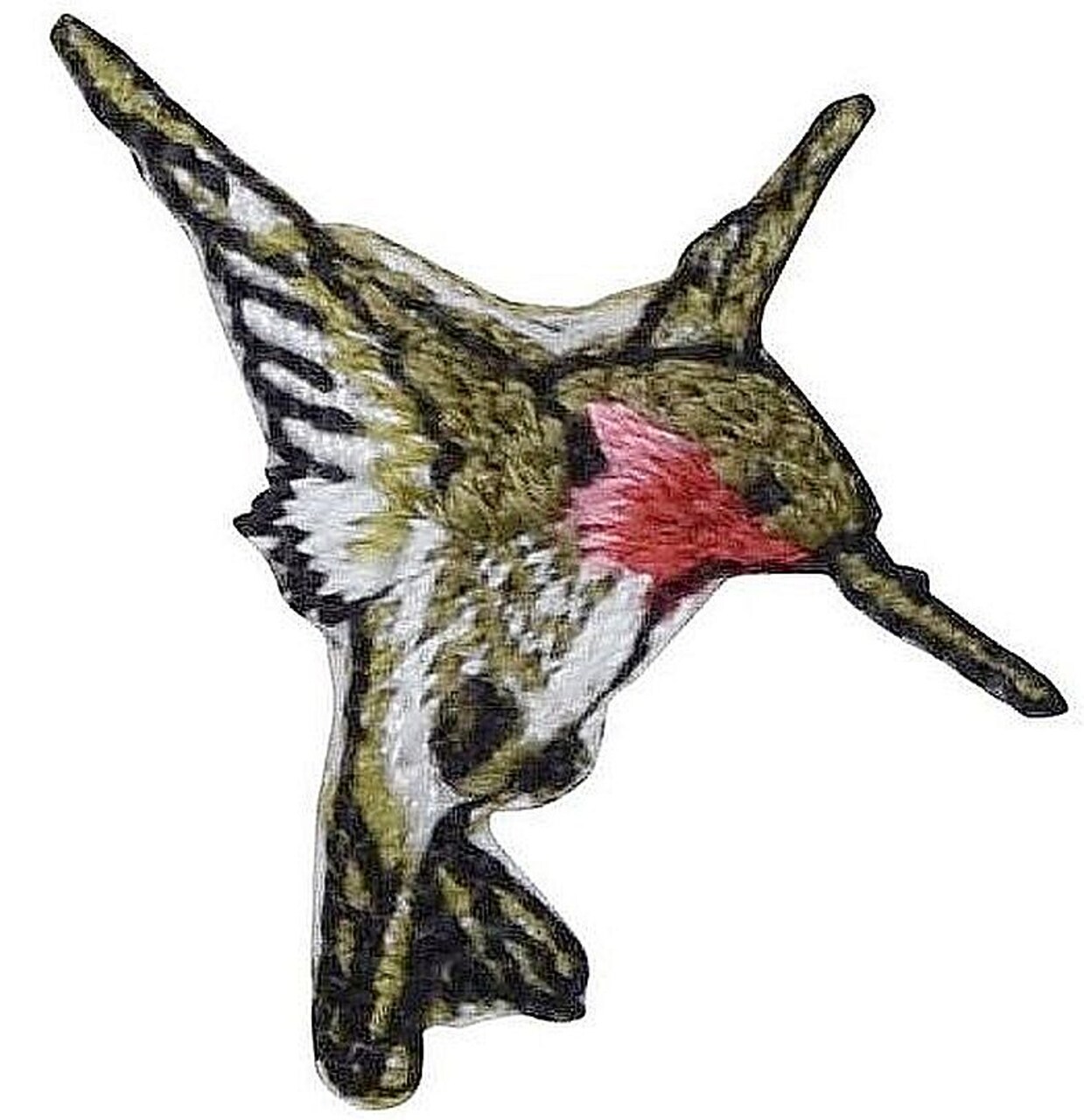 Mini Ruby Red-throated Hummingbird, Birds, Facing Right, Embroidered, Iron on Patch
